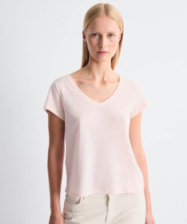 camiseta luzara Mus Bombon rosa claro escote pico manga corta