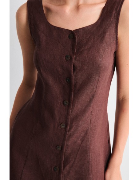 Alternative view of Vestido lino MUS & BOMBON Arani marrón chocolate