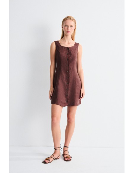 Vestido lino MUS & BOMBON Arani marrón chocolate