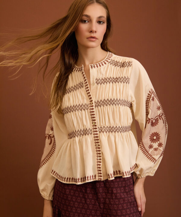 Blusa MEISÏE bordada con frunces