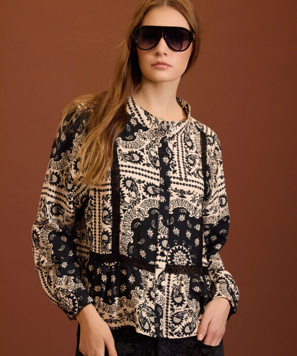Blusa MEISÏE con ribete de cachemira bicolor