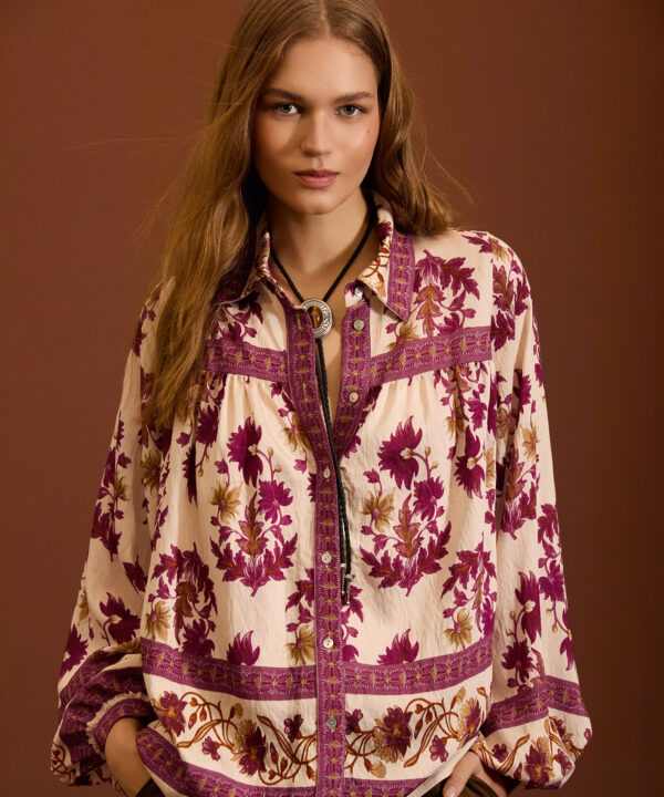 Blusa estampada MEISÏE con mangas abullonadas