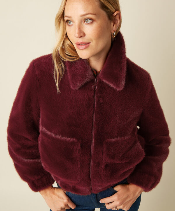 King Louie espana chaqueta pelo corta granate Isla Silver Fur 10652 600 B