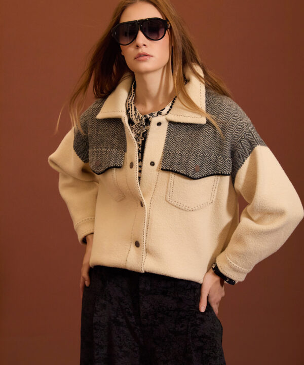 Chaqueta de punto MEISÏE en espiga en contraste