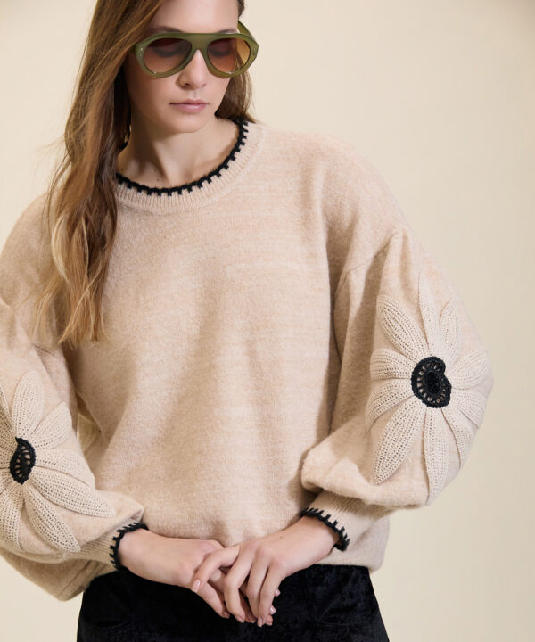 Jersey floral MEISÏE con mangas crochet