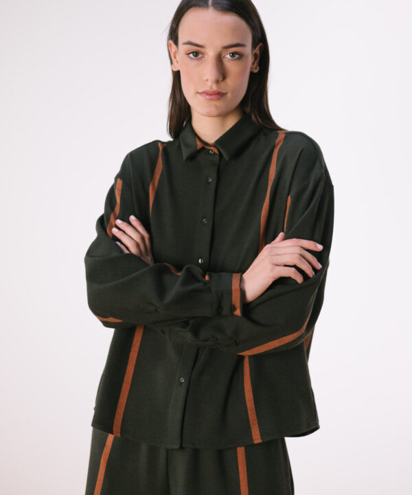 Blusa P.A.N verde rayas salmón